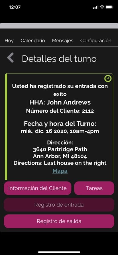 Screenshot of Spanish Caregiver Mobile App