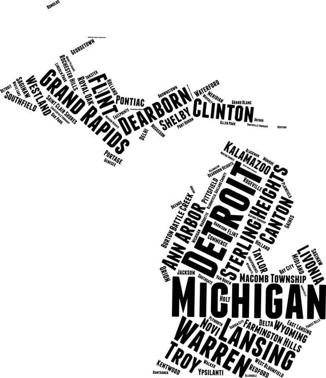 Map of Michigan with city/town names